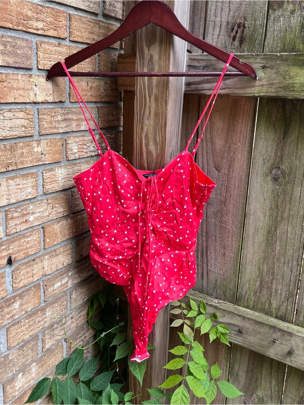 Zara Red Star-Print Spaghetti-Strap Bodysuit